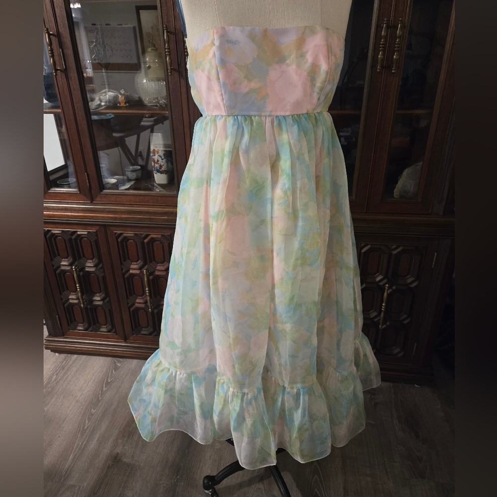 Selkie x Maison Amory Floral Whipped Cream Strapless Midi Dress